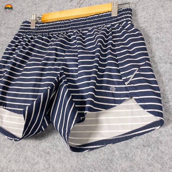 Athleta Athletic Running Shorts Navy Blue White Striped Racer Run Women's Small - Picture 3 of 11